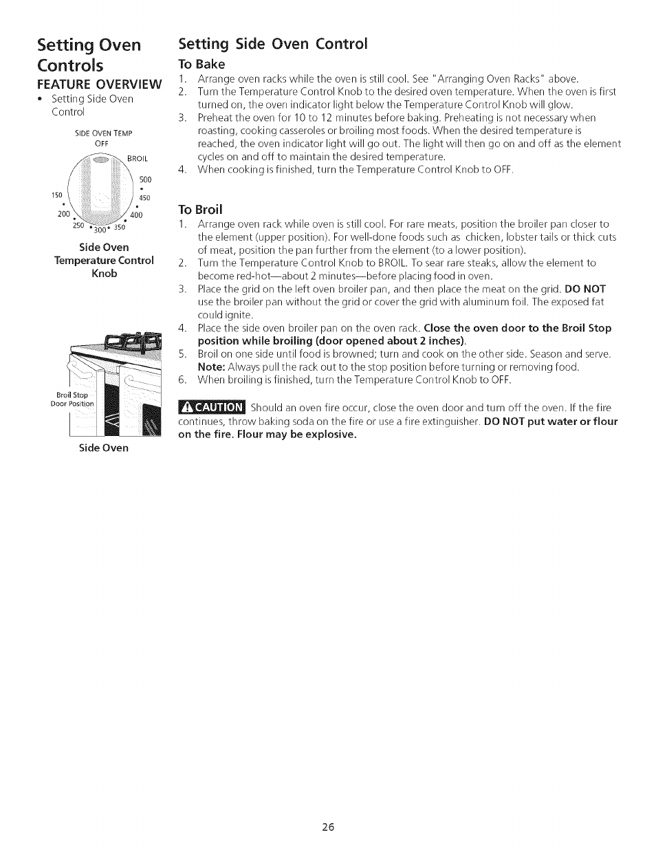 Setting side oven control, To broil, Setting oven controls | Kenmore 790.75503 User Manual | Page 26 / 76