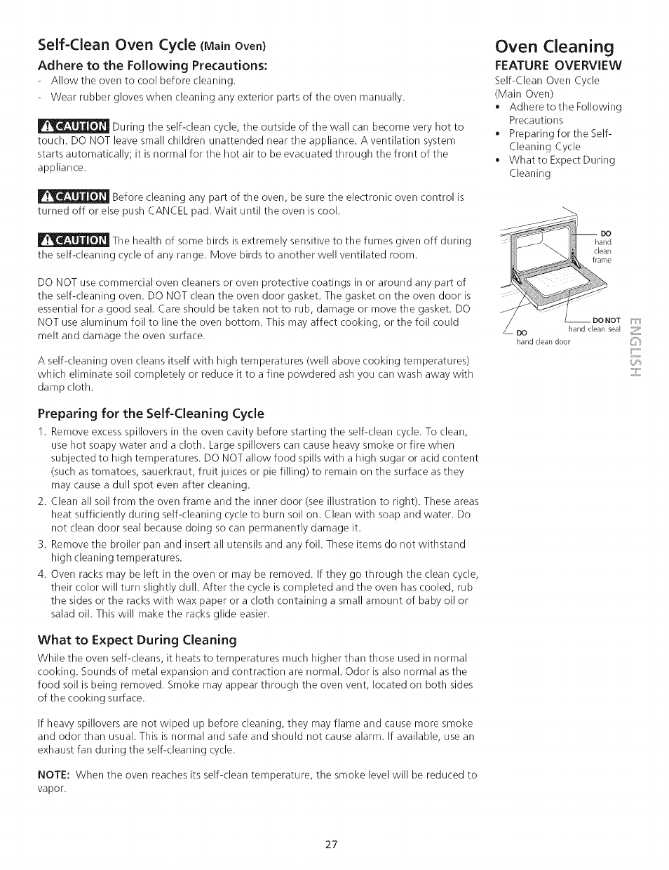 Self-clean oven cycle (main oven), Preparing for the self-cleaning cycle, Oven cleaning | Kenmore 790.75503 User Manual | Page 27 / 76