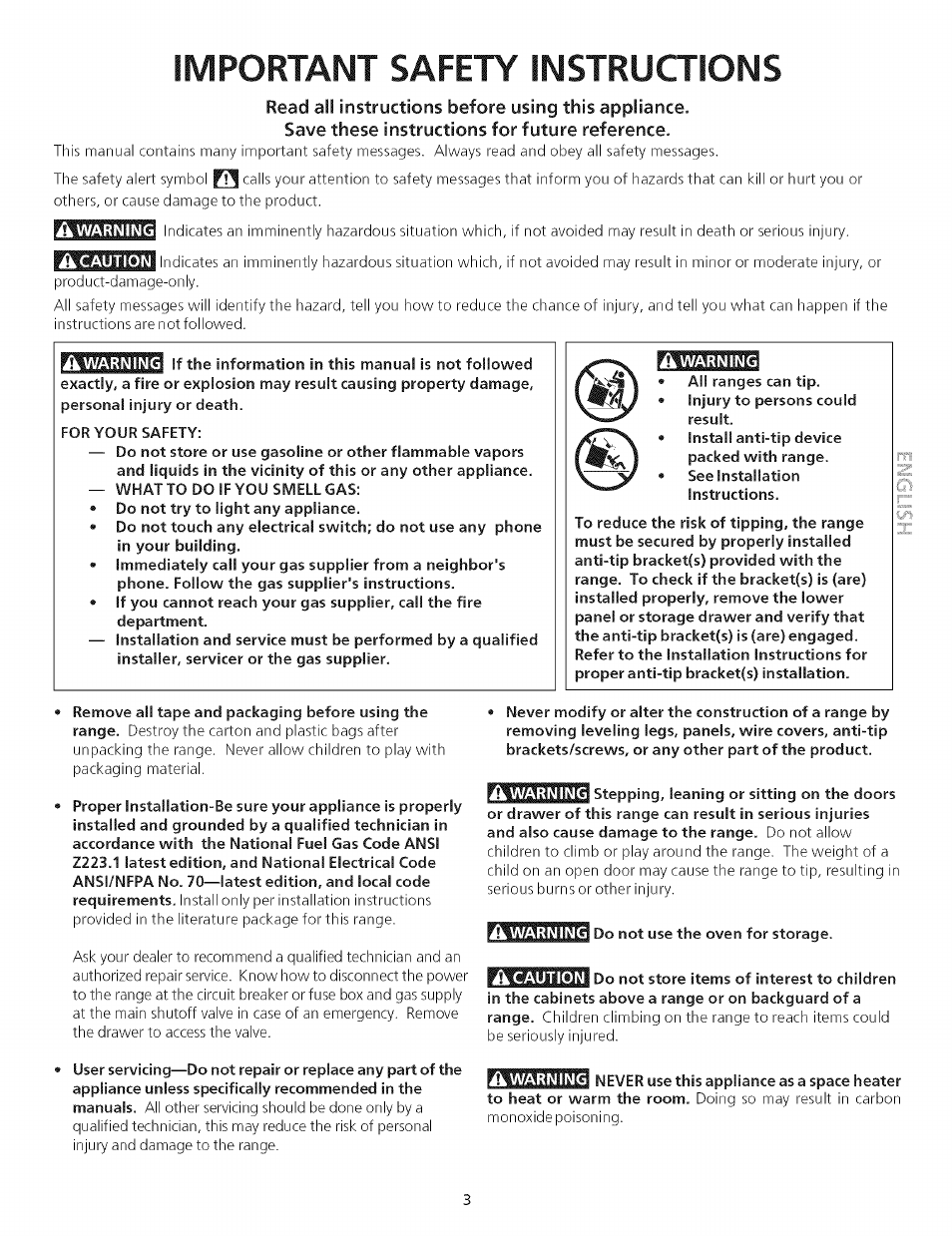 Read all instructions before using this appliance, Save these instructions for future reference, Important safety instructions | Kenmore 790.75503 User Manual | Page 3 / 76