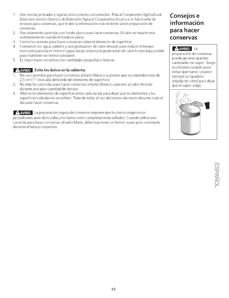 Evite los daños en la cubierta, Consejos e, Para hacer | Información, Conservas | Kenmore 790.75503 User Manual | Page 45 / 76