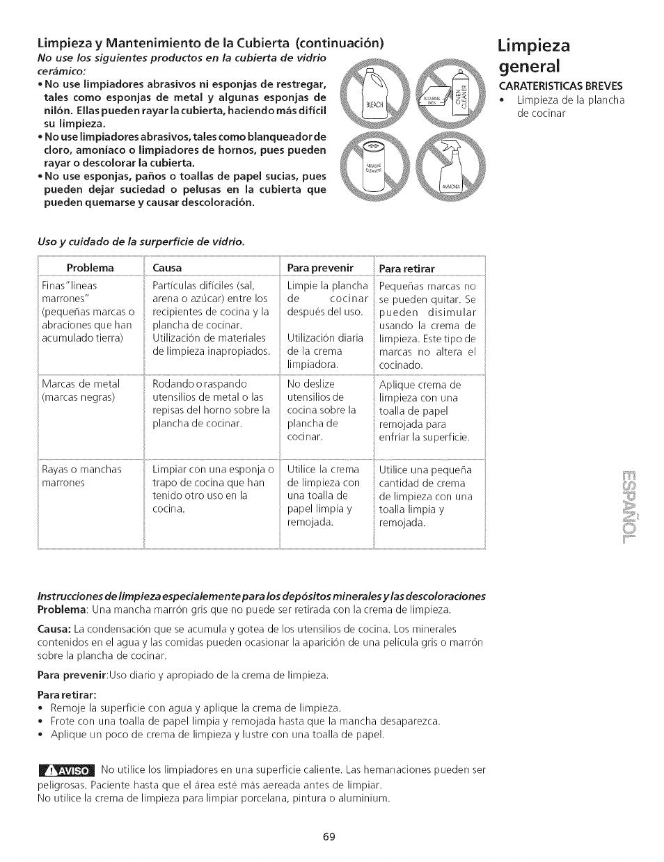 Para retirar, Limpieza general | Kenmore 790.75503 User Manual | Page 69 / 76