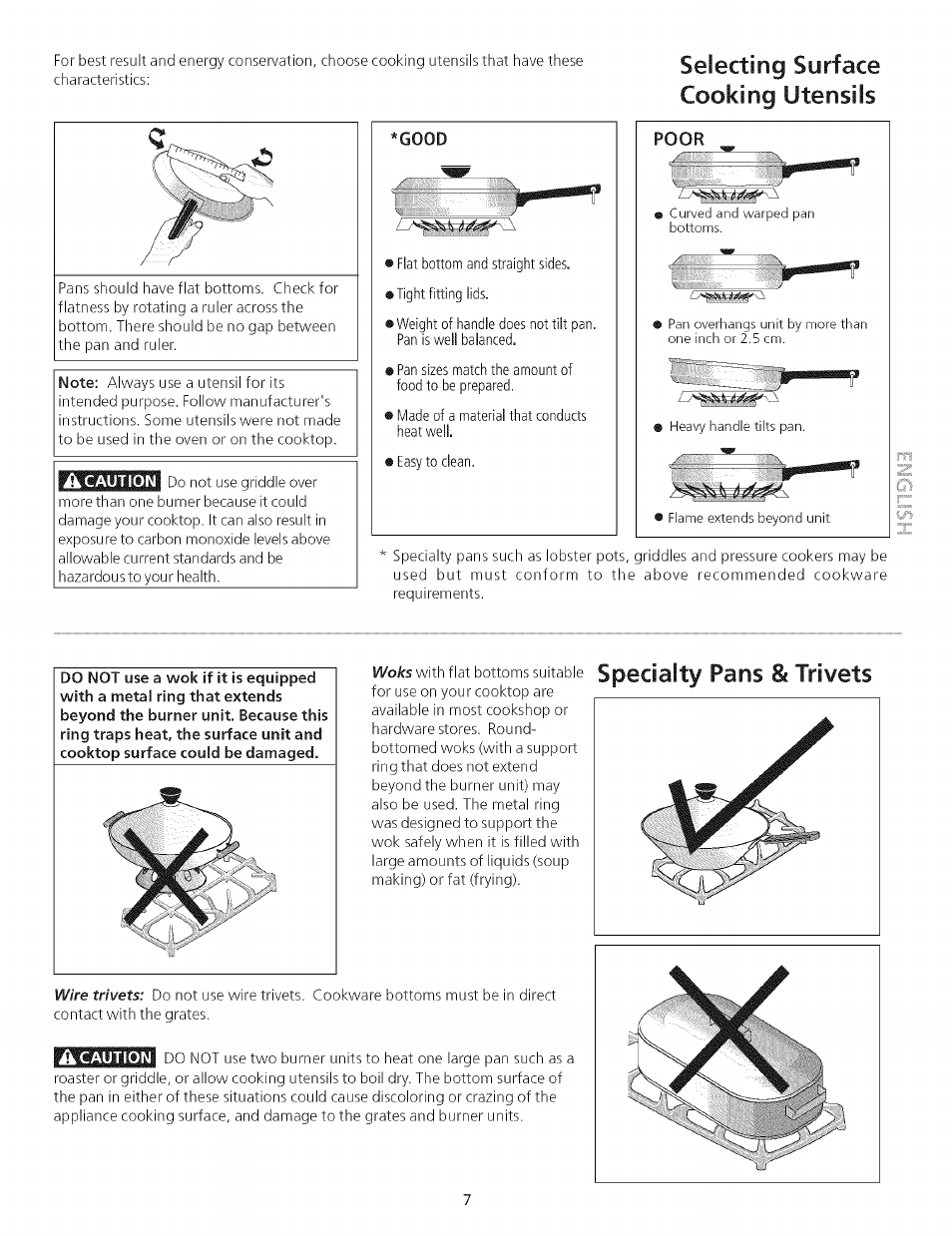 Selecting surface cooking utensils, Specialty pans & trivets | Kenmore 790.75503 User Manual | Page 7 / 76