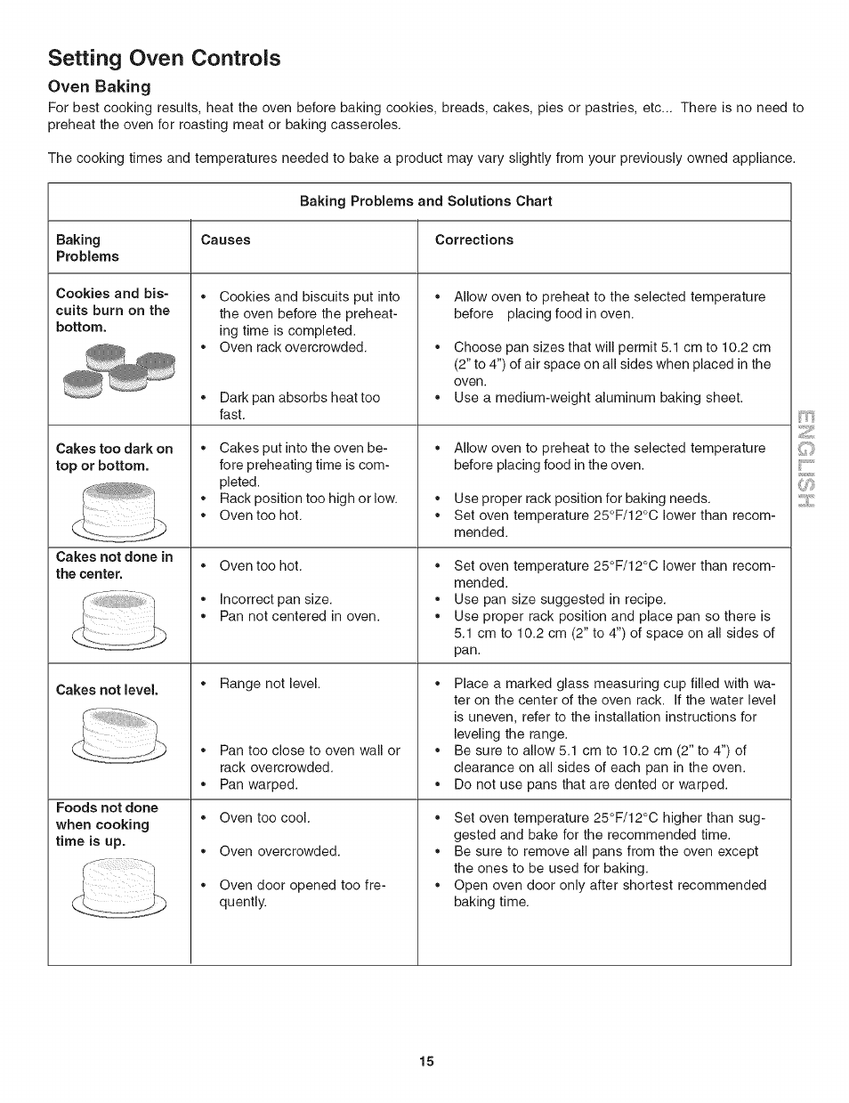 Setting oven controls, Oven baking | Kenmore 790.4906 User Manual | Page 15 / 34