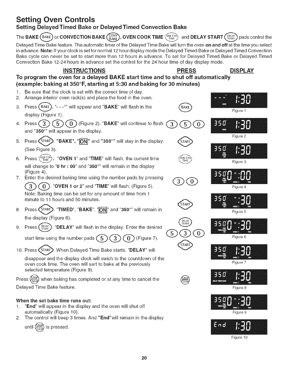 Instructions, Press, Display | Iso'n, Cd cd, Cdcdcd, Illh, Iiisiils, Setting oven controls | Kenmore 790.4906 User Manual | Page 20 / 34