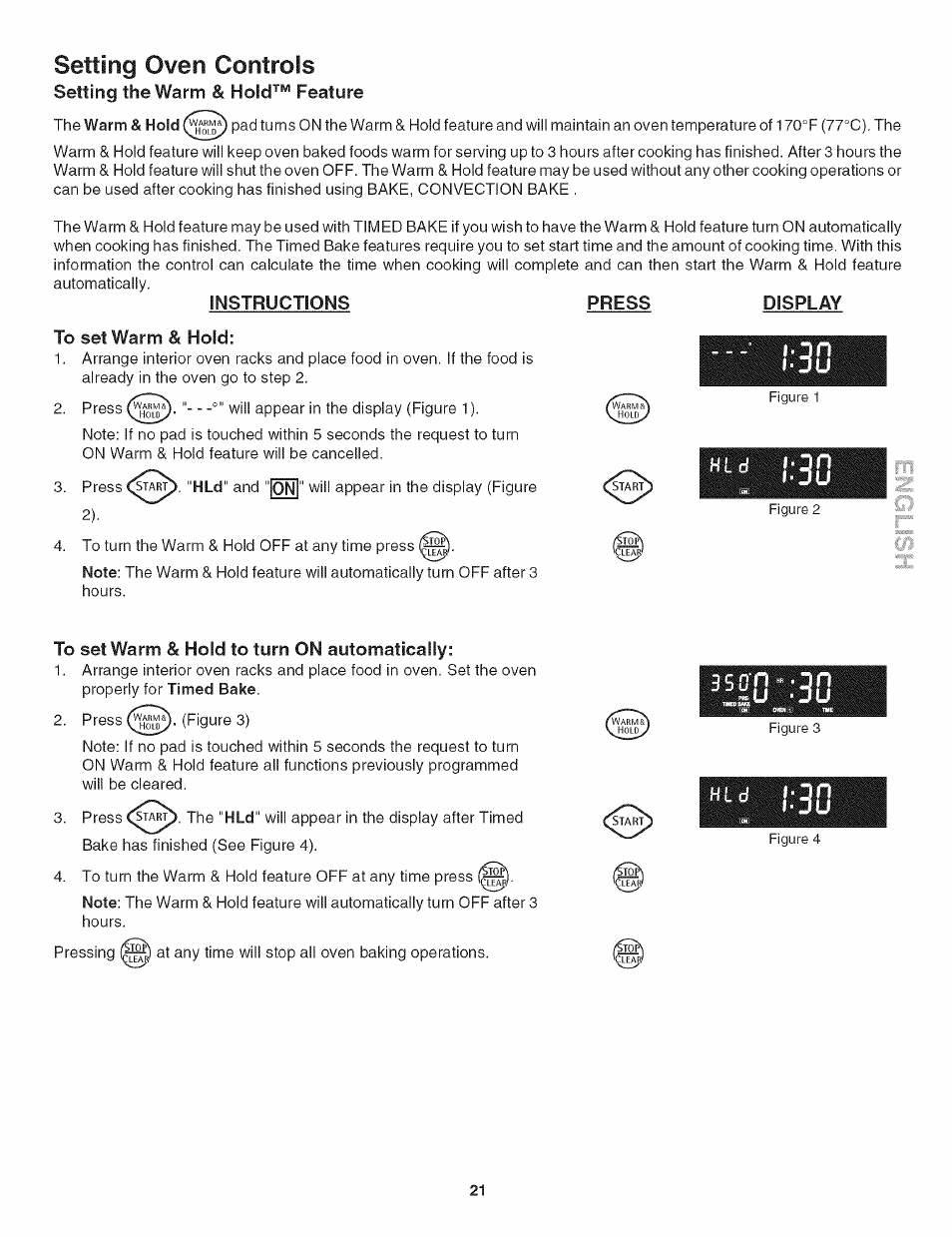 Instructions press display, To set warm & hold, To set warm & hold to turn on automatically | Setting oven controls, Llij | Kenmore 790.4906 User Manual | Page 21 / 34