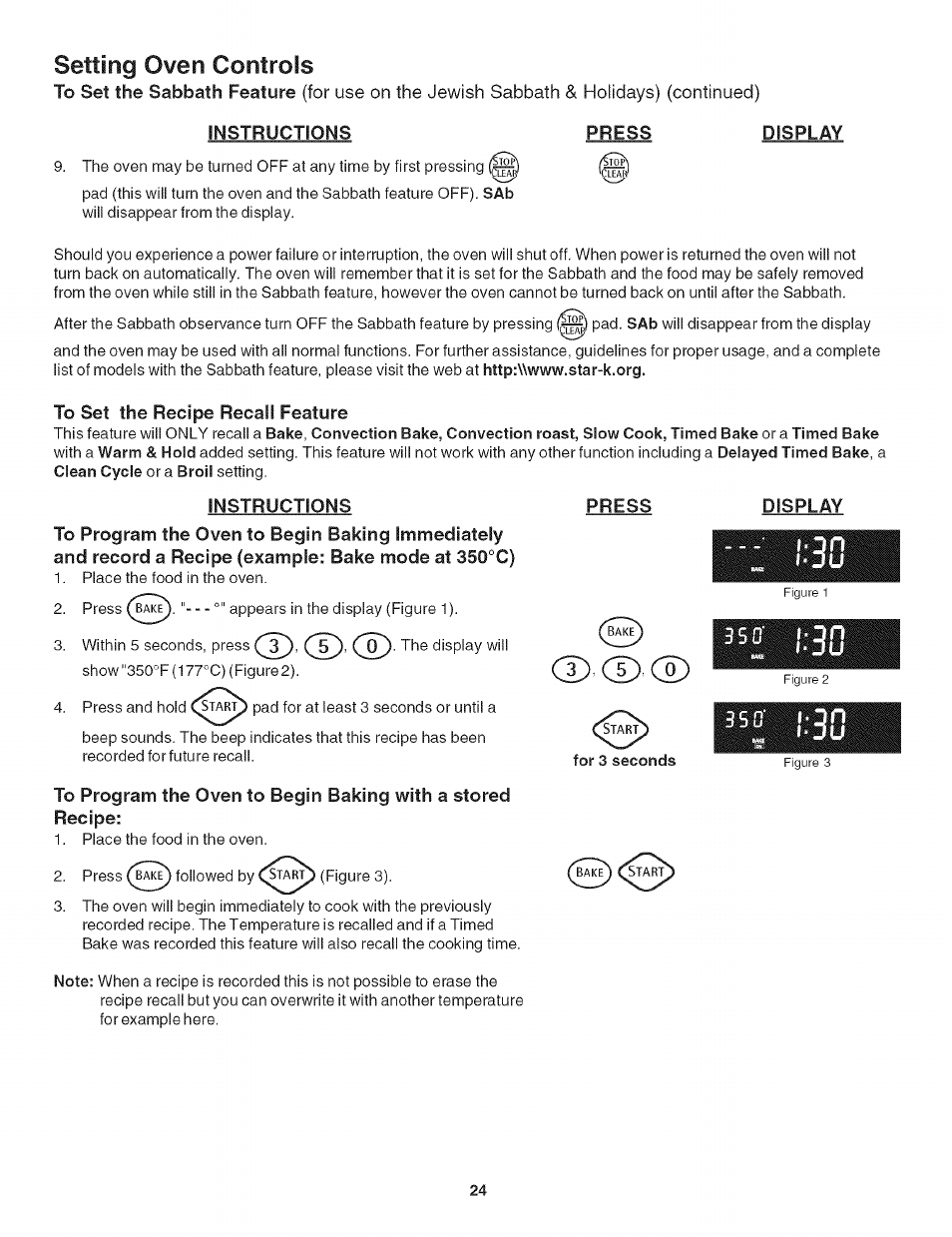 Instructions press display, To set the recipe recall feature, Instructions | Press, Cd cd -cd, Display, Cd cd, Setting oven controls | Kenmore 790.4906 User Manual | Page 24 / 34