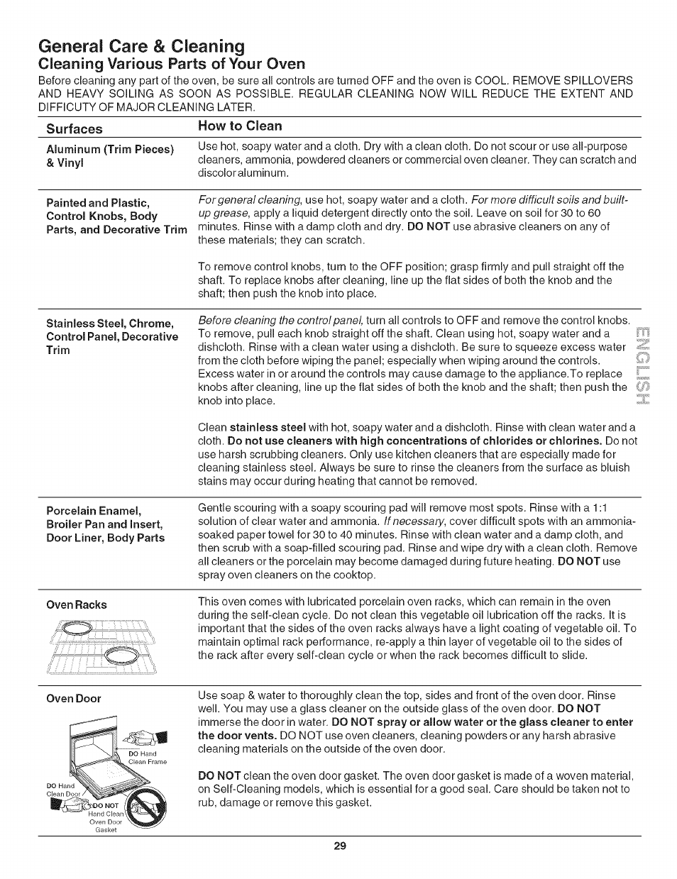 General care & cleaning, Cleaning various parts, Oven | Kenmore 790.4906 User Manual | Page 29 / 34