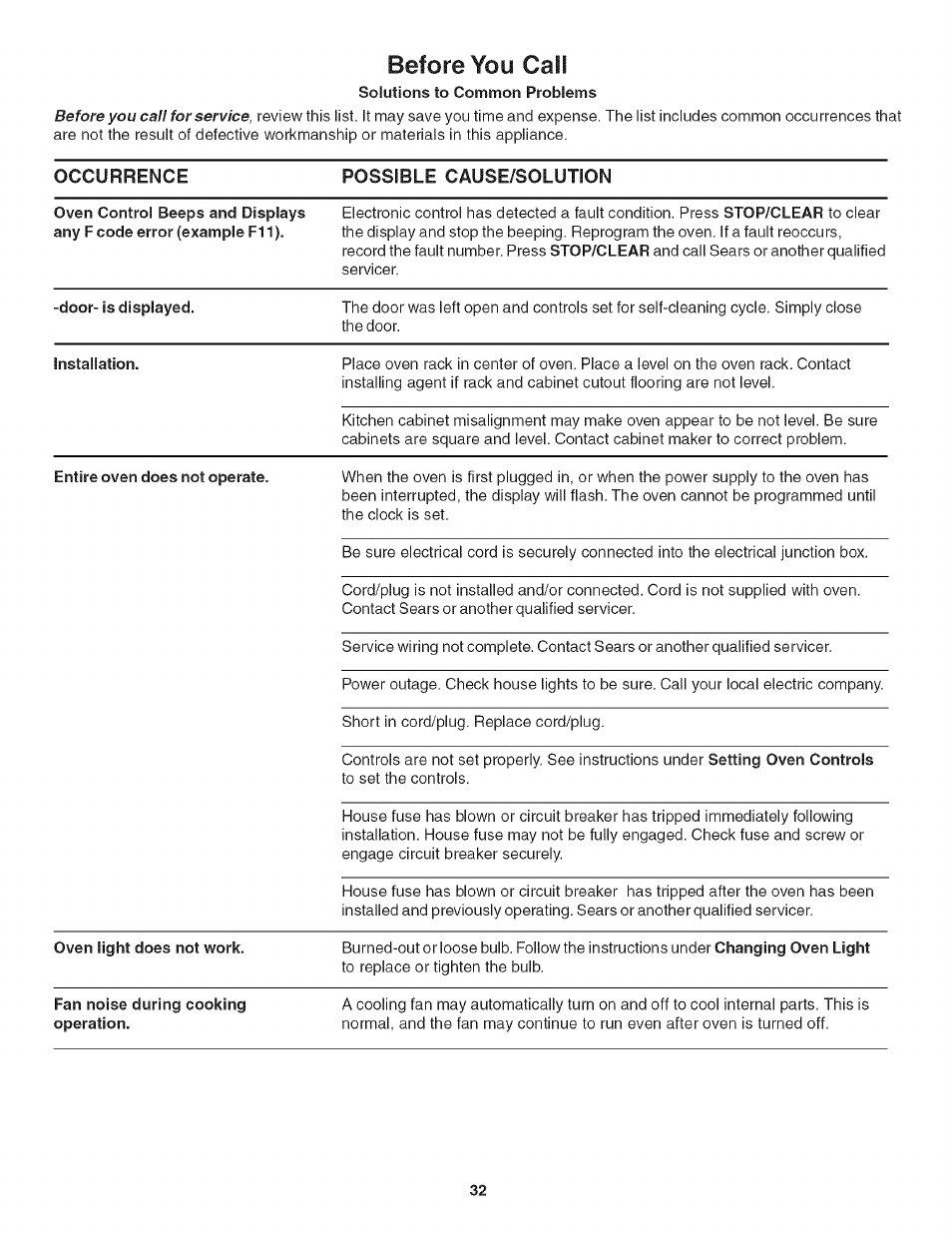 Before you cali | Kenmore 790.4906 User Manual | Page 32 / 34