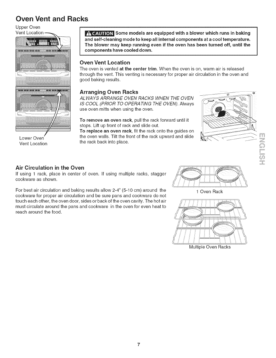 Oven veni and racks, Oven vent location, Arranging oven racks | Air circulation in the oven, Oven vent and racks air circulation in the oven | Kenmore 790.4906 User Manual | Page 7 / 34