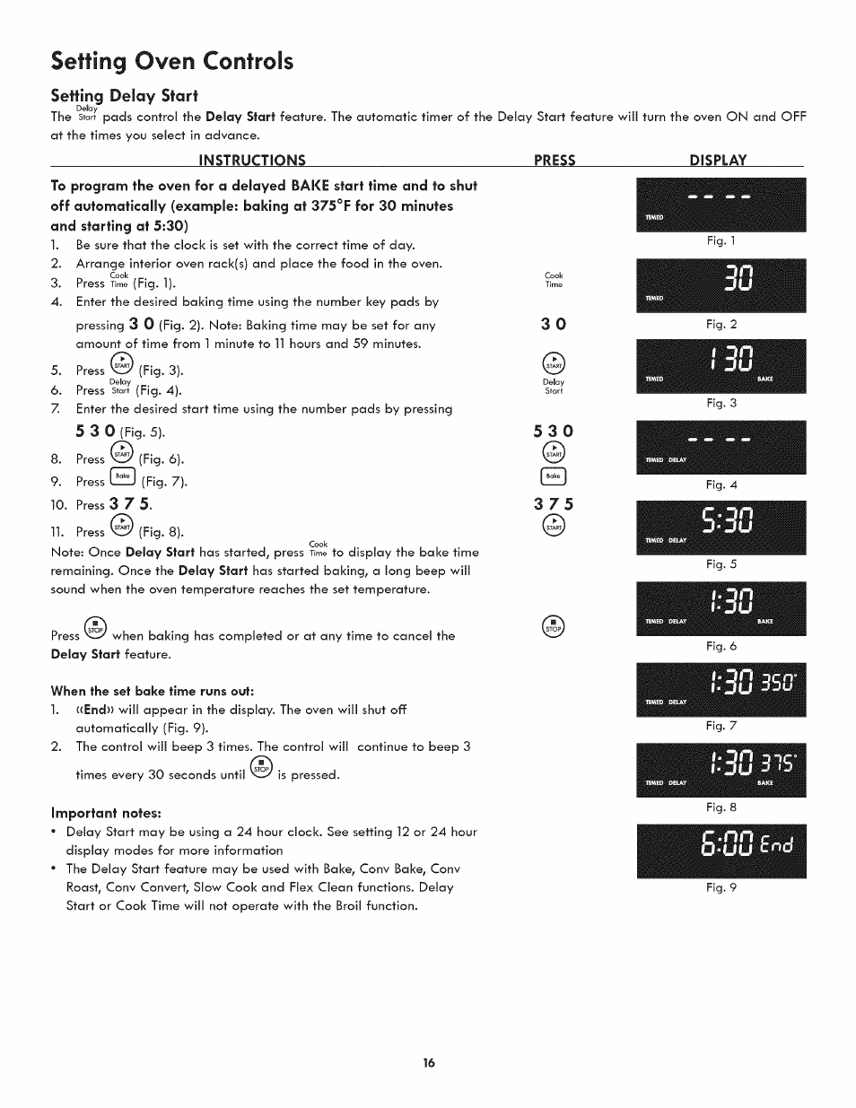 Setting delay start, Setting oven controls | Kenmore 790.4809 User Manual | Page 16 / 36