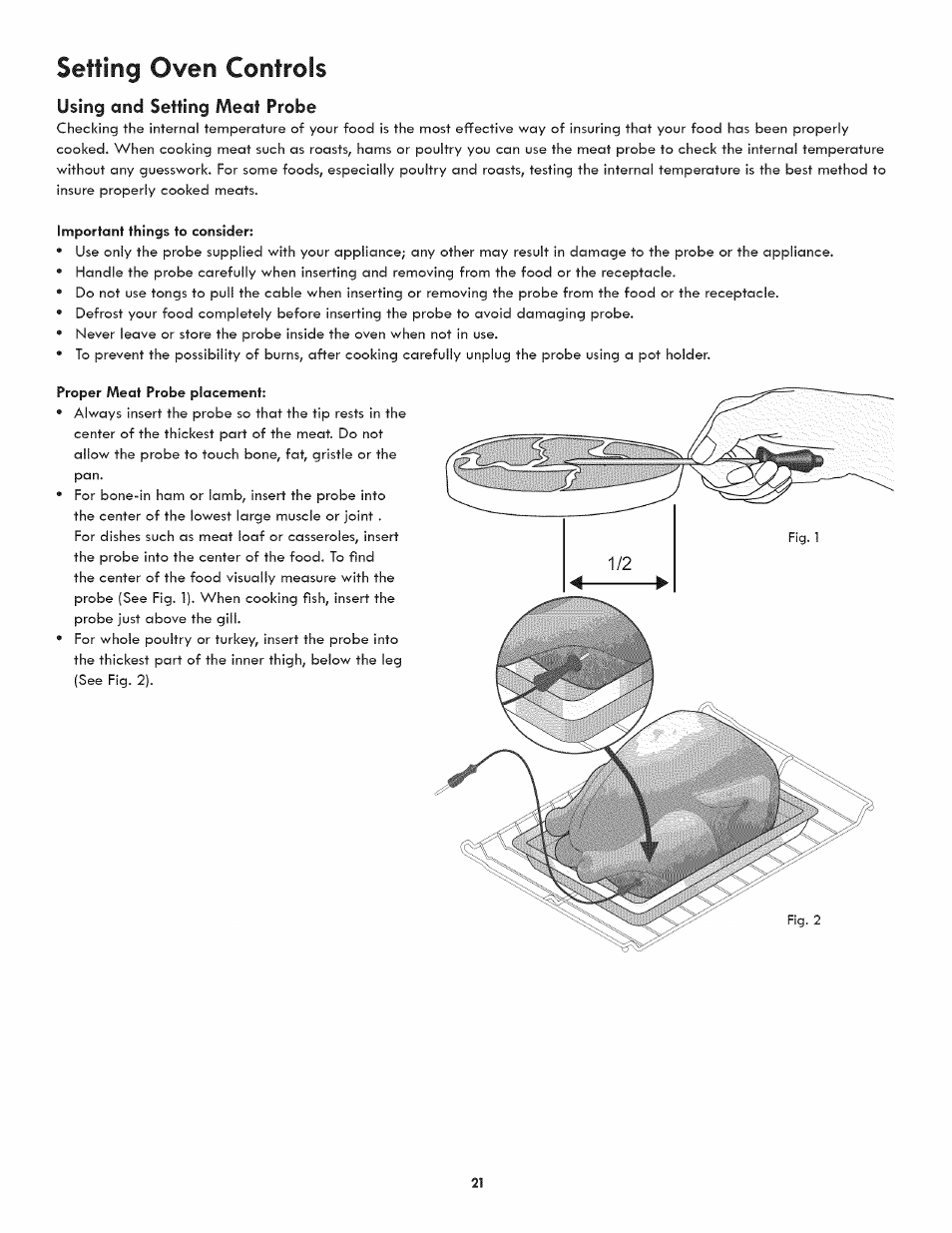 Using and setting meat probe, Setting oven controls | Kenmore 790.4809 User Manual | Page 21 / 36