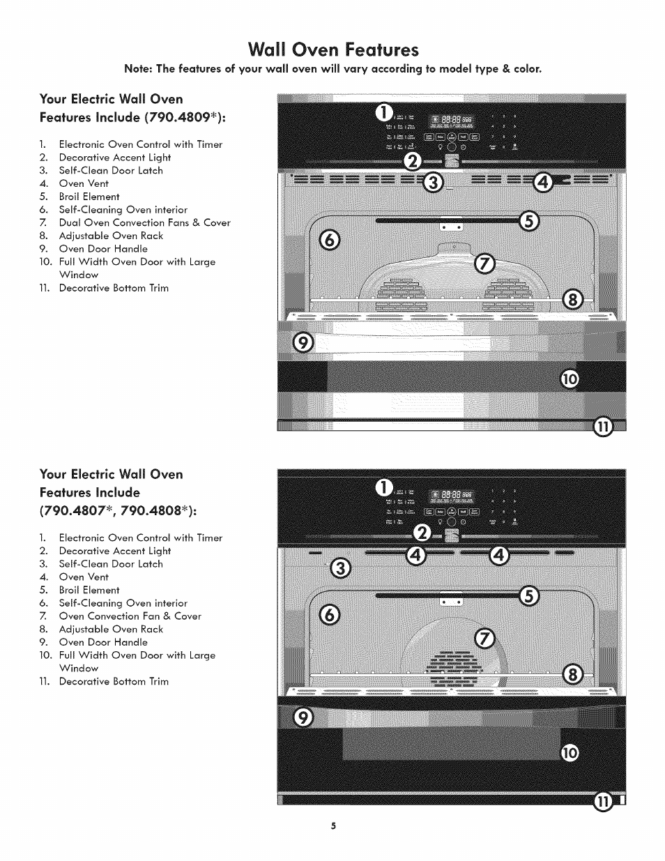 Wail oven features | Kenmore 790.4809 User Manual | Page 5 / 36