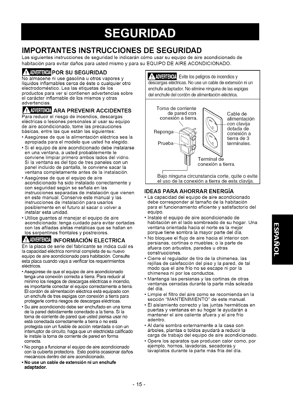 Importantes instrucciones de seguridad, Seguridad | Kenmore 580.75050 User Manual | Page 15 / 28