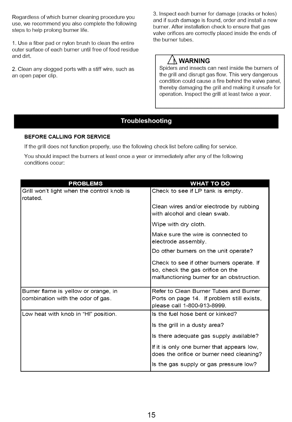 Troubleshooting, Before calling for service, Warning | Kenmore 122.166489 User Manual | Page 16 / 19