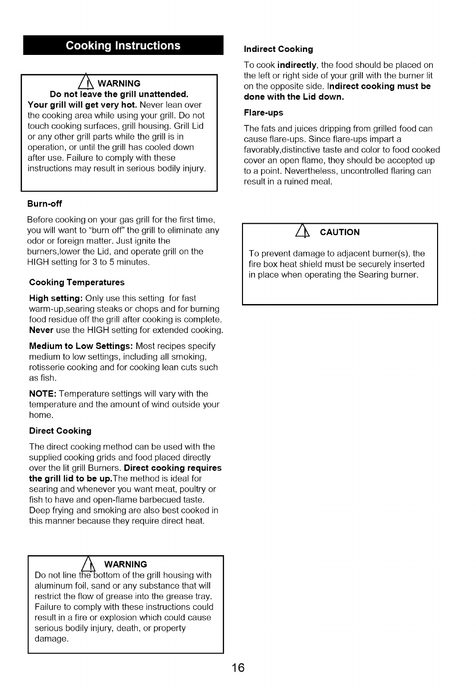 Burn-off, Cooking temperatures, Warning | Kenmore 122.166489 User Manual | Page 17 / 19