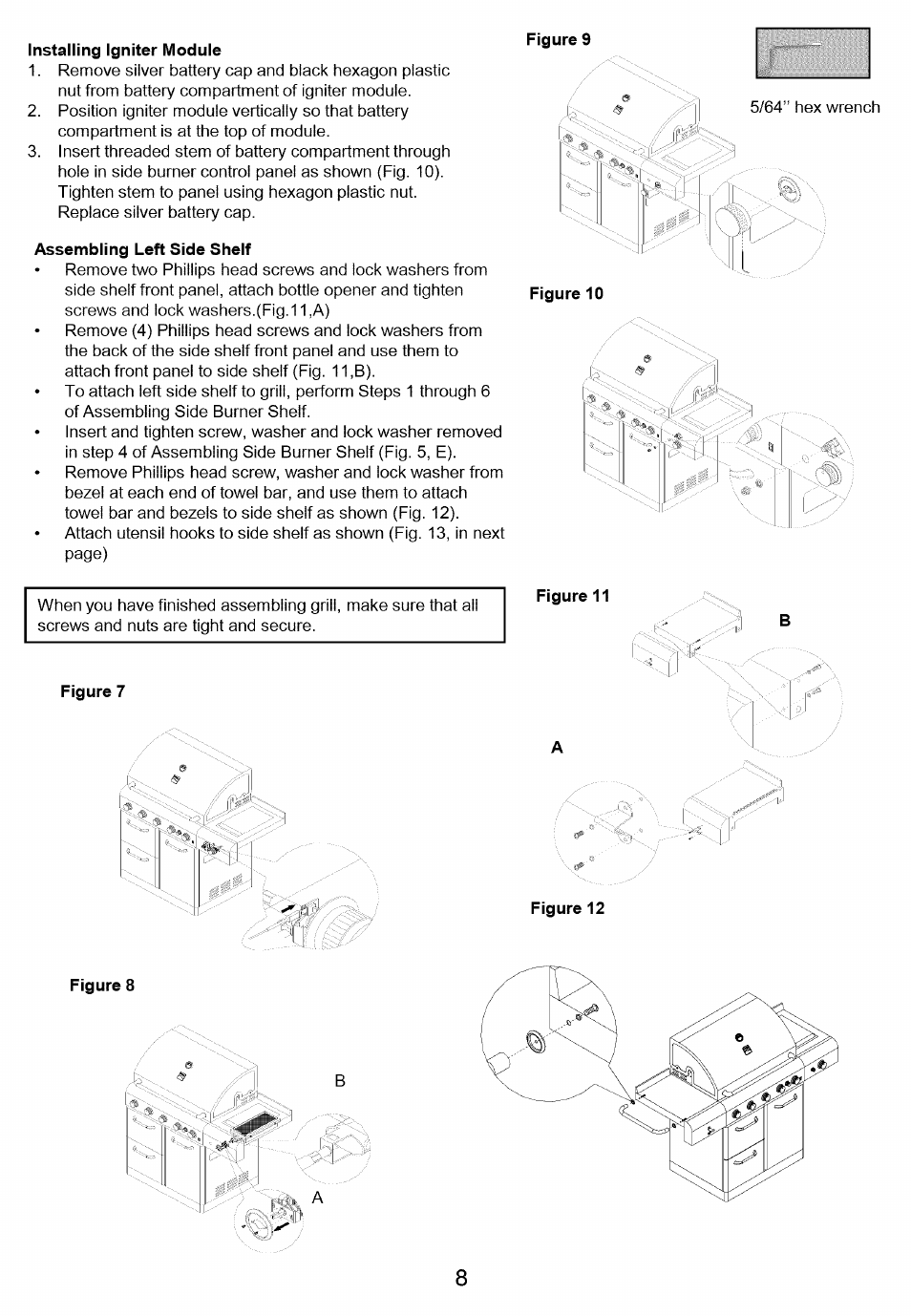 Installing igniter module, Assembling left side shelf, Figure 9 | Figure 10, Figure 11, Figure 7, Figure 8 | Kenmore 122.166489 User Manual | Page 9 / 19