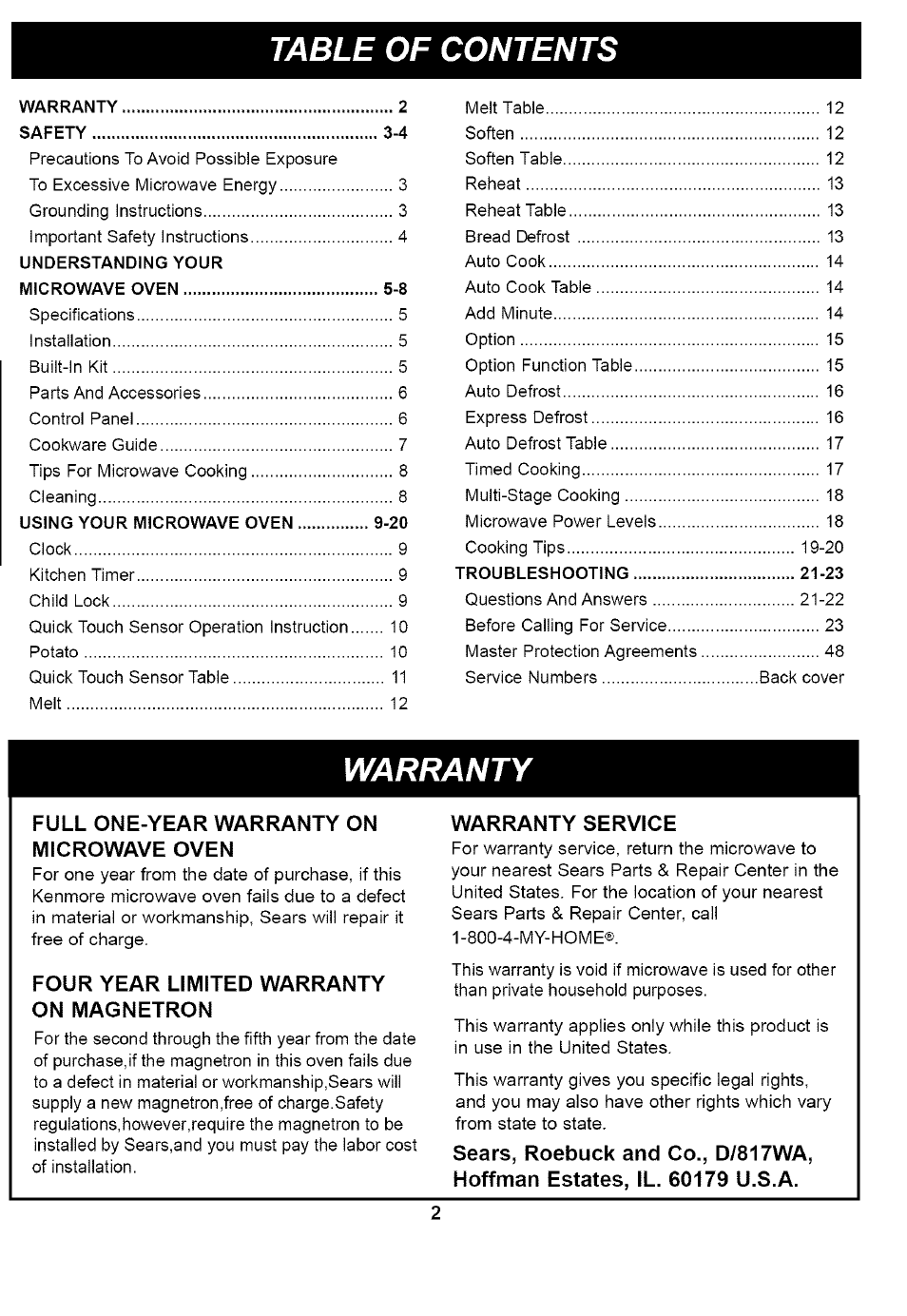 Kenmore 721.66464 User Manual | Page 2 / 23