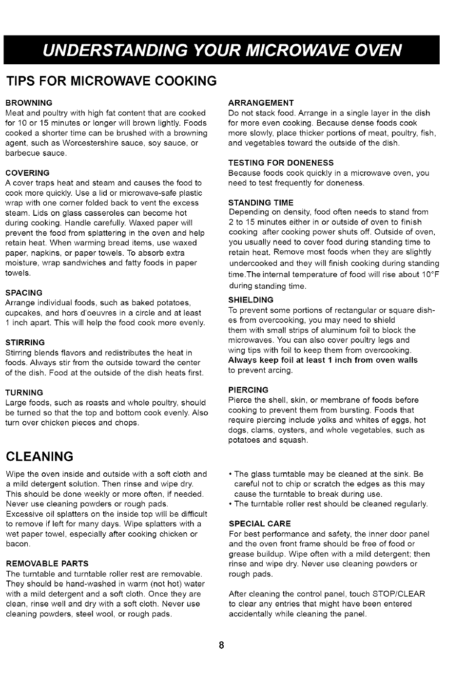 Tips for microwave cooking, Cleaning, Understanding your microwave oven | Kenmore 721.66464 User Manual | Page 8 / 23