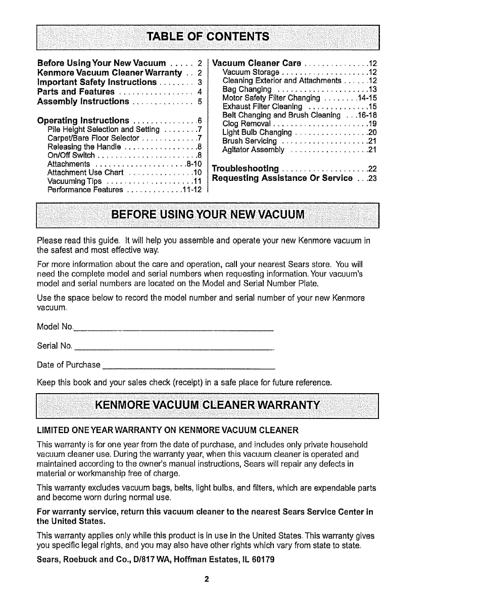 Kenmore 116.38412 User Manual | Page 2 / 46