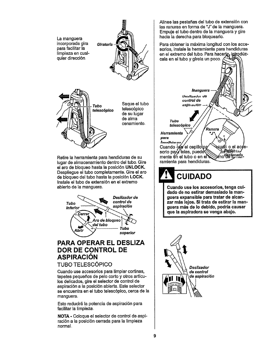 Dor de control de aspi racion, Tubo telescopico | Kenmore 116.38412 User Manual | Page 32 / 46