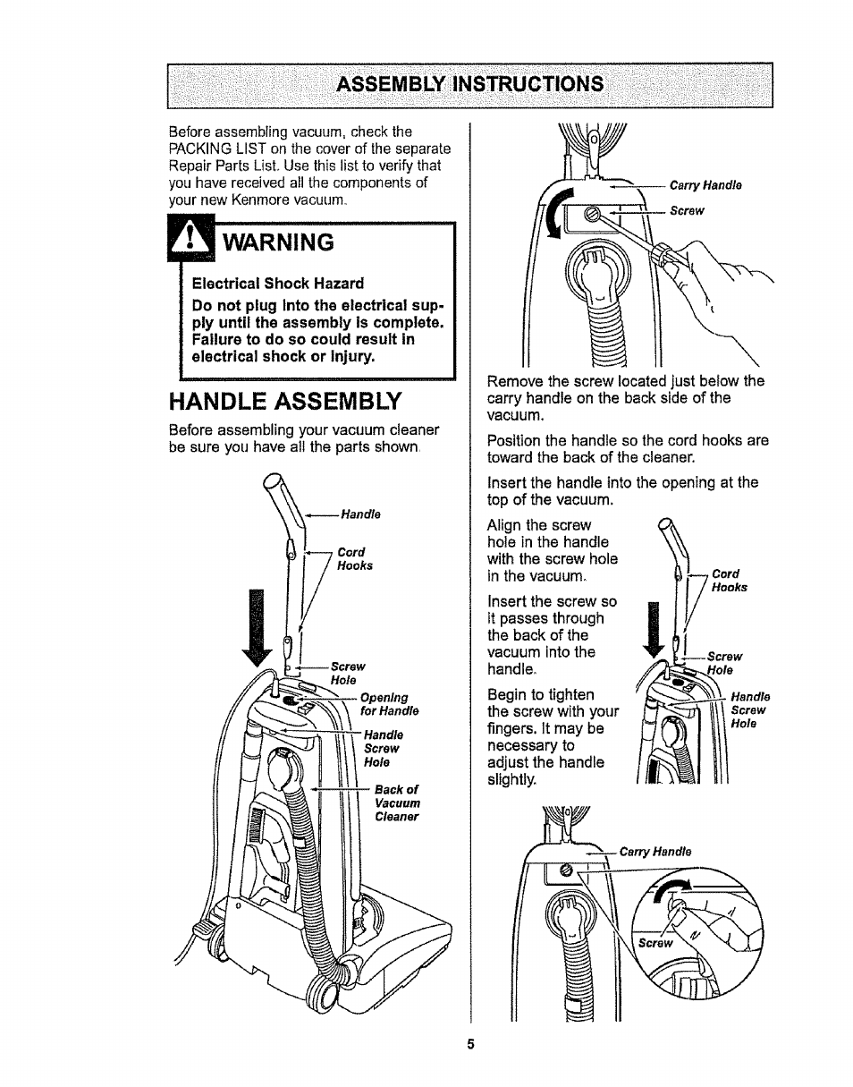 Electricai shock hazard, Warning, Aecciyiriy | Kenmore 116.38412 User Manual | Page 5 / 46