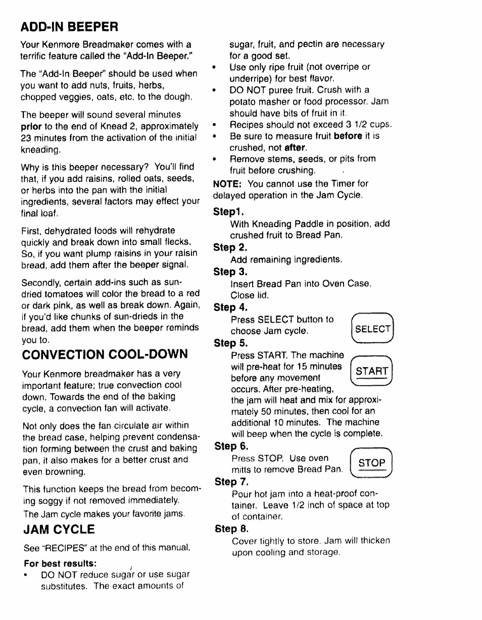 Convection cool-down, Jam cycle | Kenmore 48487 User Manual | Page 15 / 25