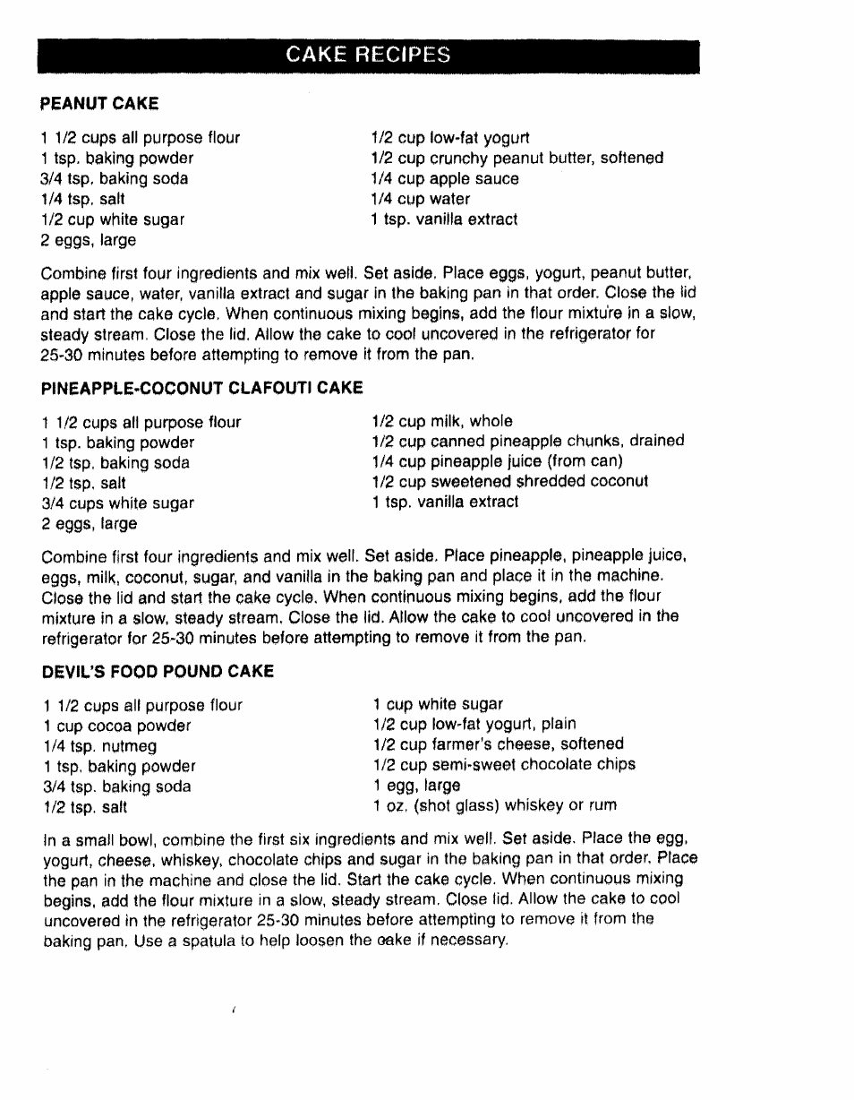 Peanut cake, Pineappte-coconut clafouti cake, Devil’s food pound cake | Cake recipes | Kenmore 48487 User Manual | Page 19 / 25