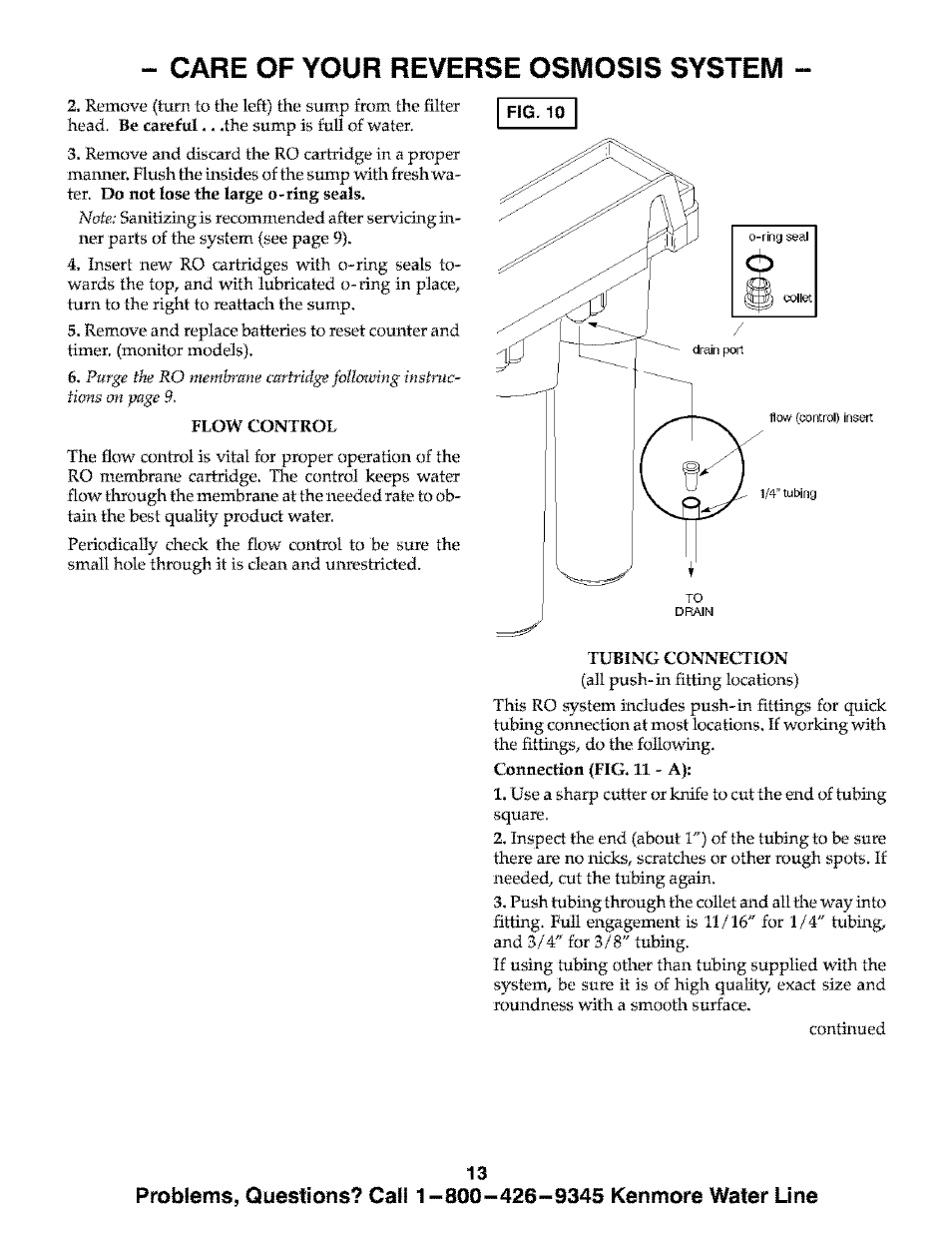 Care of your reverse osmosis system | Kenmore ULTRAFILTER 300 625.384720 User Manual | Page 13 / 20