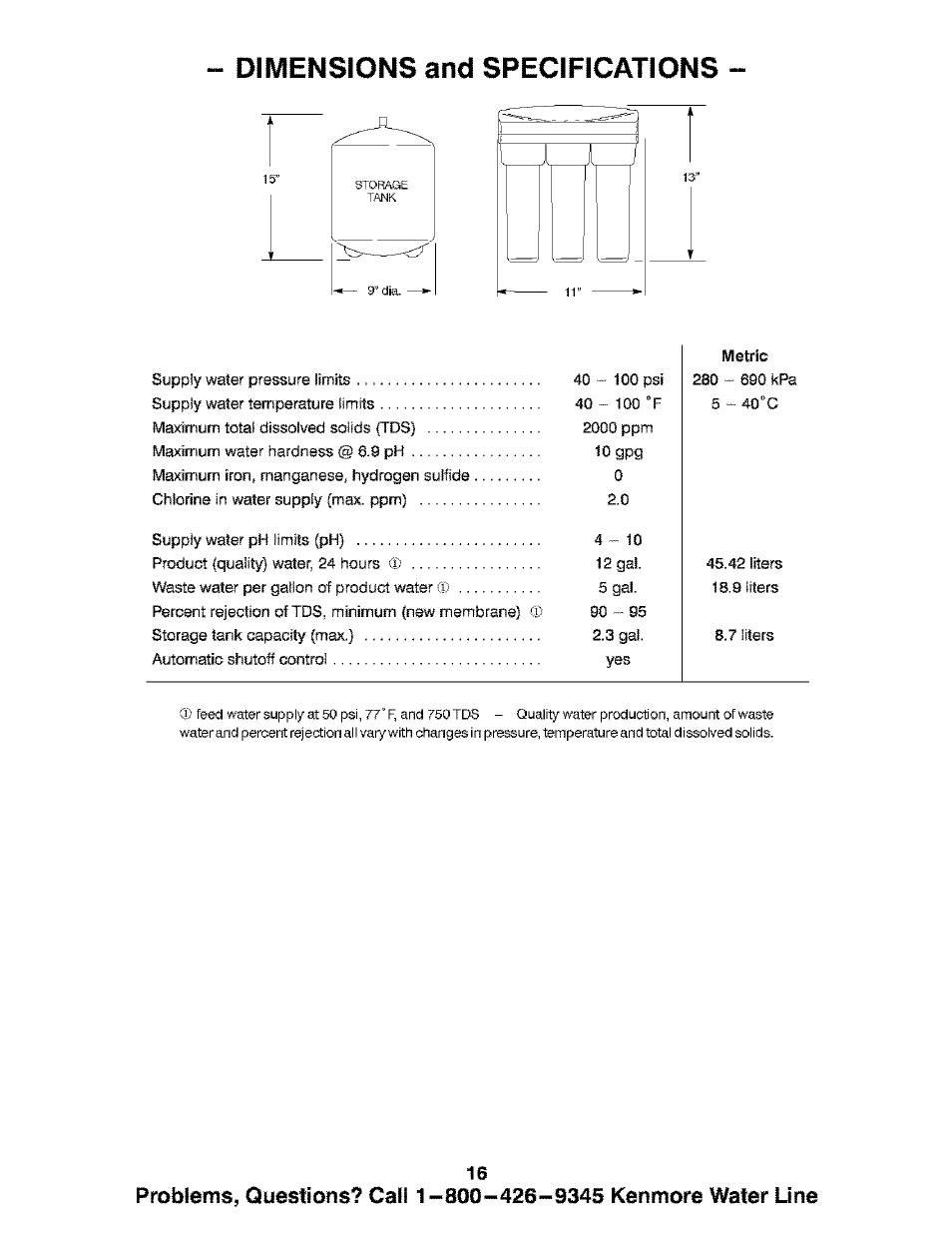 Dimensions and specifications | Kenmore ULTRAFILTER 300 625.384720 User Manual | Page 16 / 20