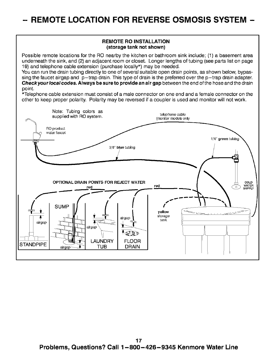 Remote location for reverse osmosis system | Kenmore ULTRAFILTER 300 625.384720 User Manual | Page 17 / 20