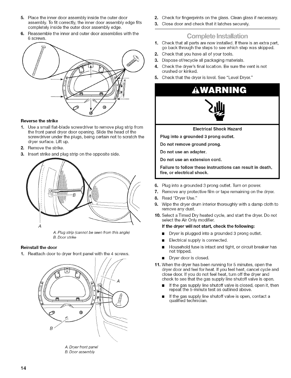 Warning | Kenmore HE2 110.9656 User Manual | Page 14 / 48