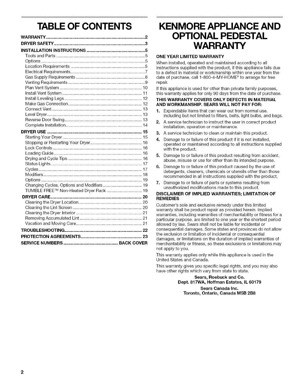 Kenmore HE2 110.9656 User Manual | Page 2 / 48