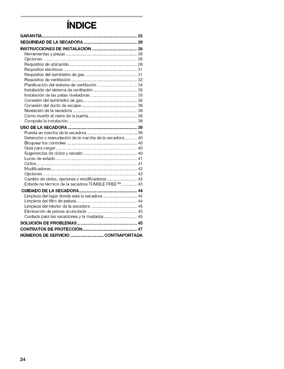 Indice | Kenmore HE2 110.9656 User Manual | Page 24 / 48