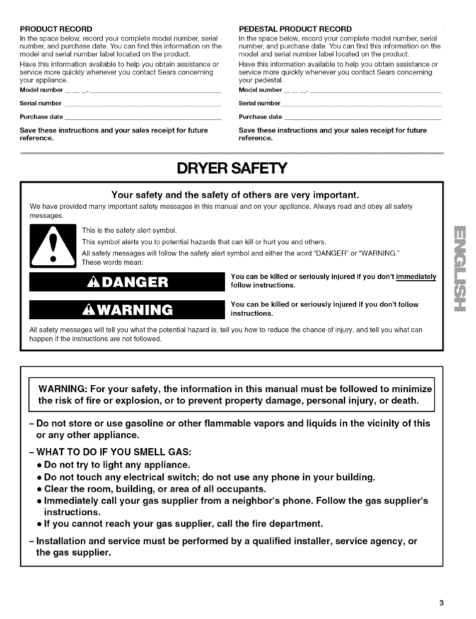 Dryer safety, Adanger awarning | Kenmore HE2 110.9656 User Manual | Page 3 / 48