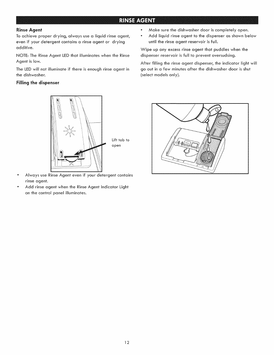 Rinse agent | Kenmore 630.1391 User Manual | Page 12 / 22