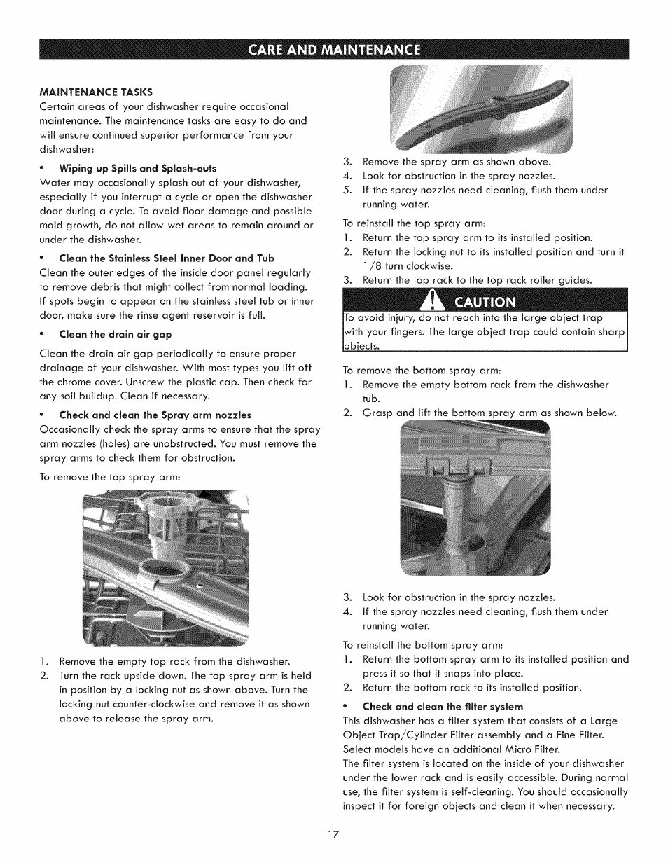 Care and maintenance, Caution | Kenmore 630.1391 User Manual | Page 17 / 22