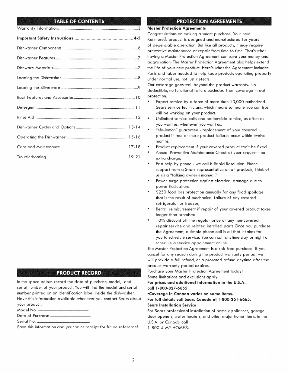 Kenmore 630.1391 User Manual | Page 2 / 22