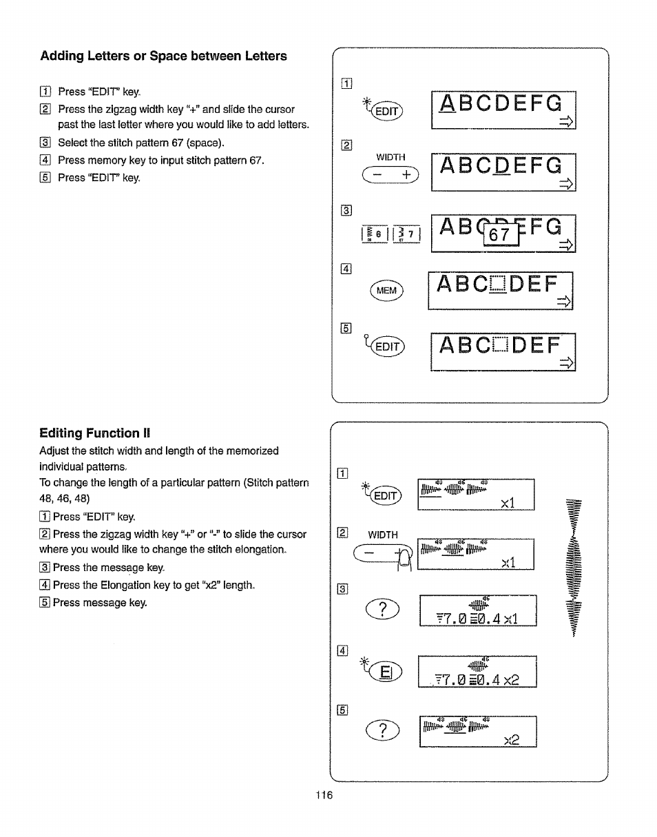 Lottors or s|33co tsotwoori lottors, Editing function if, Editing function !l | Kenmore 385.19365 User Manual | Page 127 / 139