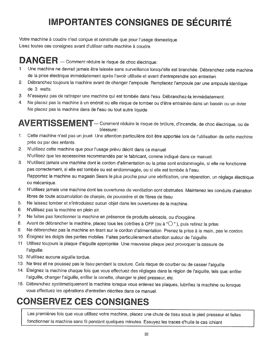 Importantes consignes de sécurité, Danger, Avertissement | Conservez ces consignes | Kenmore 385.19365 User Manual | Page 4 / 139