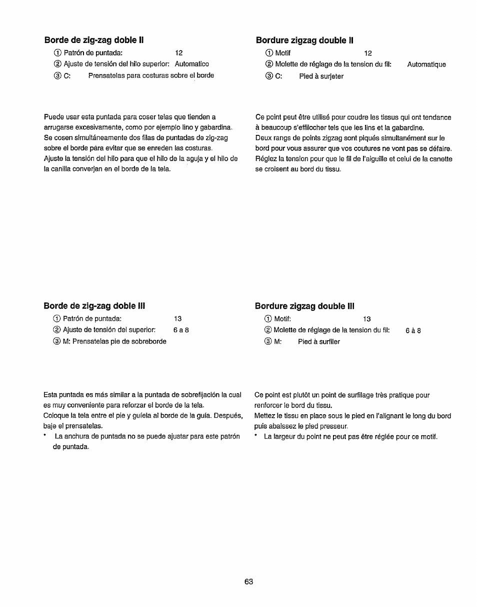 Borde de doble ii, Bordure zigzag double 11, Borde de zig-zag doble iii | Bordure zigzag double ih | Kenmore 385.19365 User Manual | Page 74 / 139