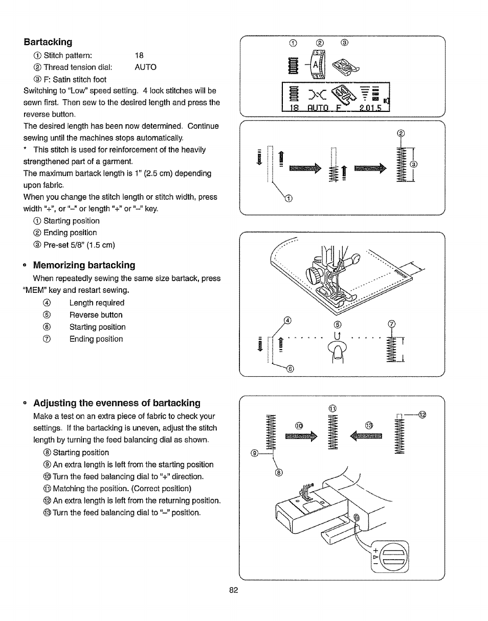 Bartacking, Rflainorizing bartacking, Adjusting the evenness of bartacking | Kenmore 385.19365 User Manual | Page 93 / 139