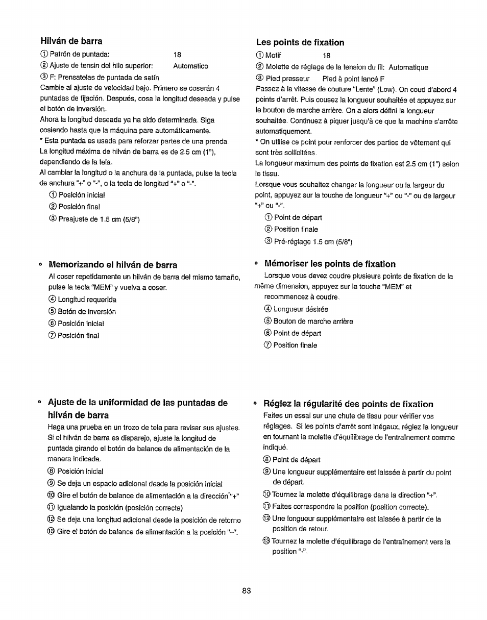 Hilván de barra, Les points de fixation, Memorizando al hilván de barra | Mémoriser les points de fixation, Réglez la régularité des points de fixation | Kenmore 385.19365 User Manual | Page 94 / 139