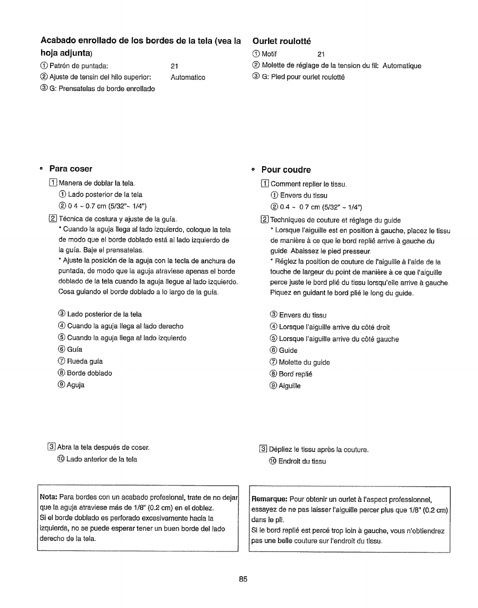 Hofa adjunta), Para coser, Pour coudre | Kenmore 385.19365 User Manual | Page 96 / 139