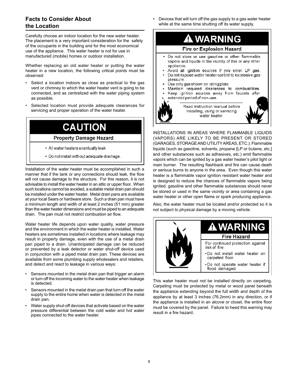 Facts to consider about the location | Kenmore POWER MISER 153.33066 User Manual | Page 9 / 32