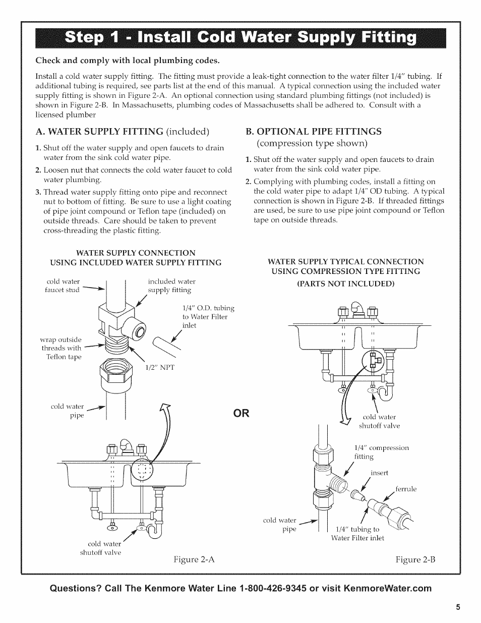 Step 1 - install cold water supply fitting | Kenmore 625.38454 User Manual | Page 5 / 12