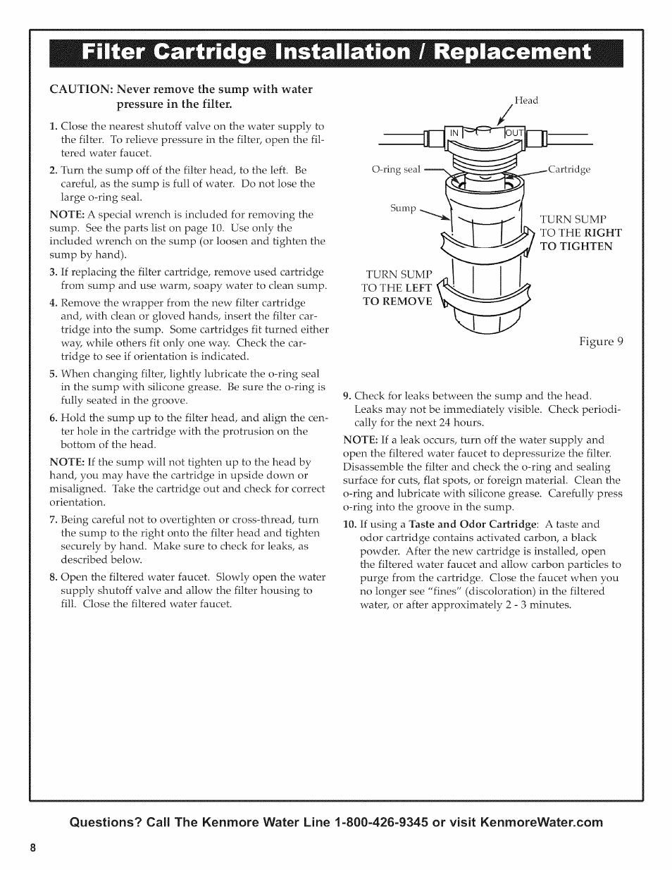 Filter cartridge installation / replacement | Kenmore 625.38454 User Manual | Page 8 / 12