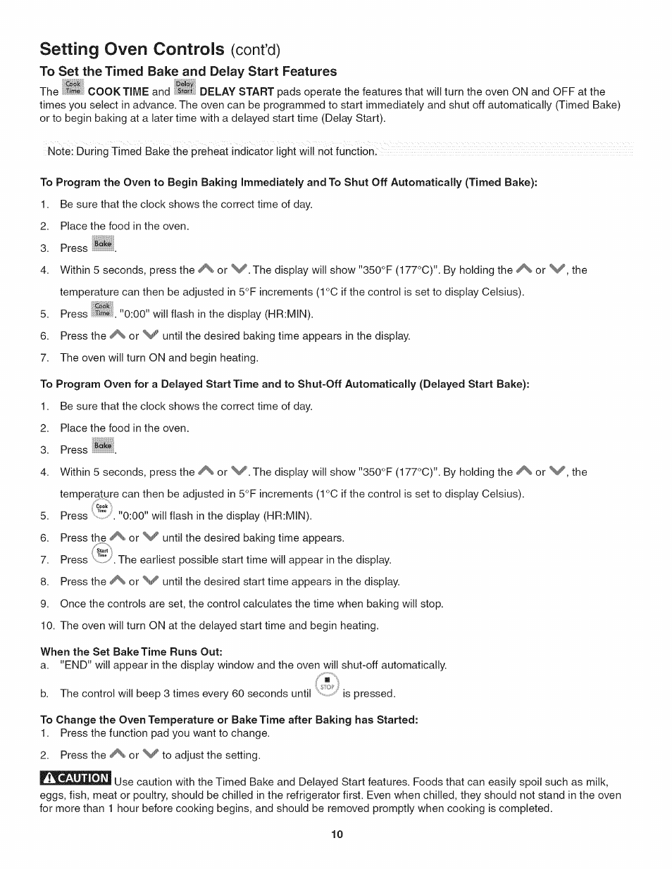 When the set bake time runs out, Setting oven controls (cont’d) | Kenmore 790. 4045 User Manual | Page 10 / 22