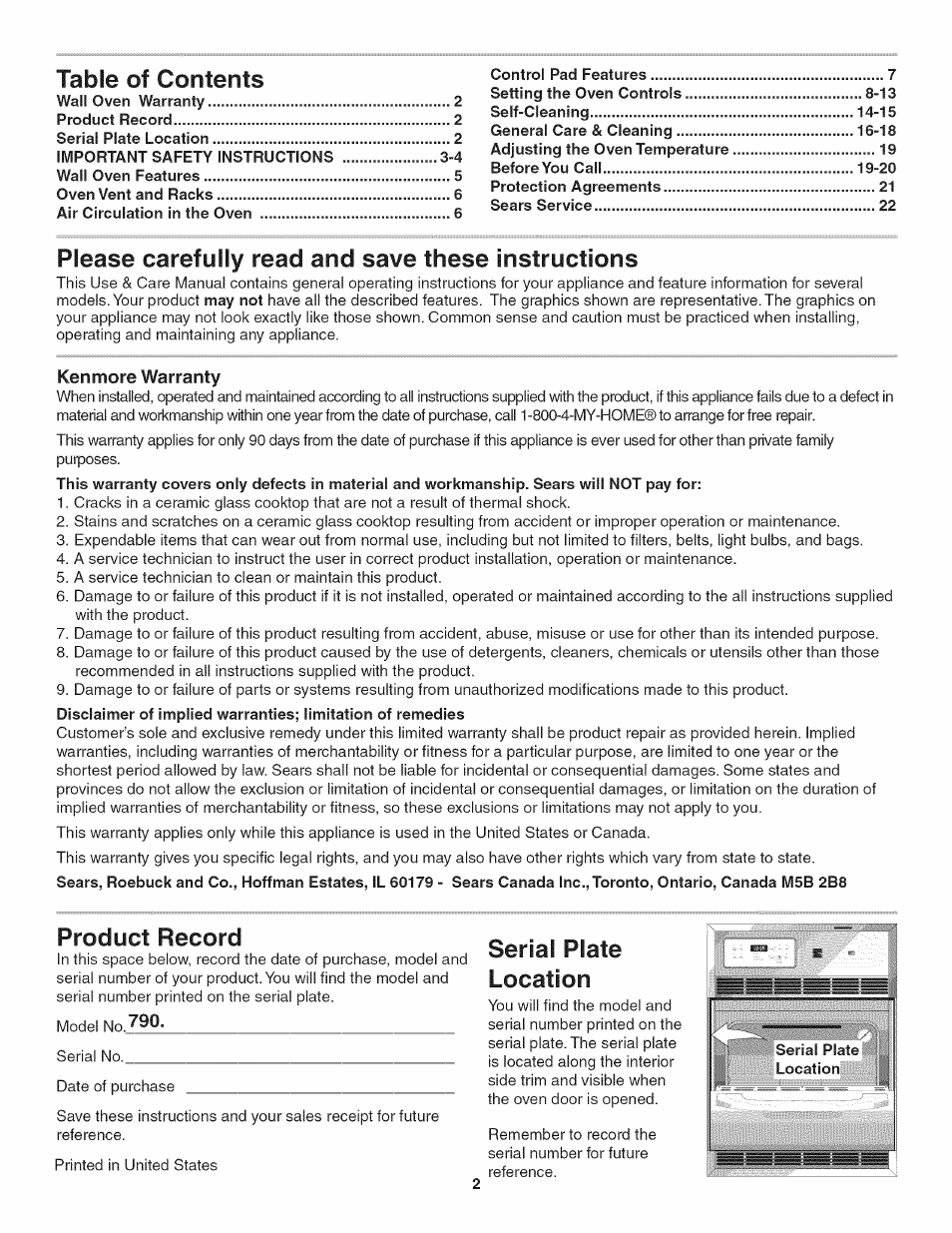 Kenmore 790. 4045 User Manual | Page 2 / 22