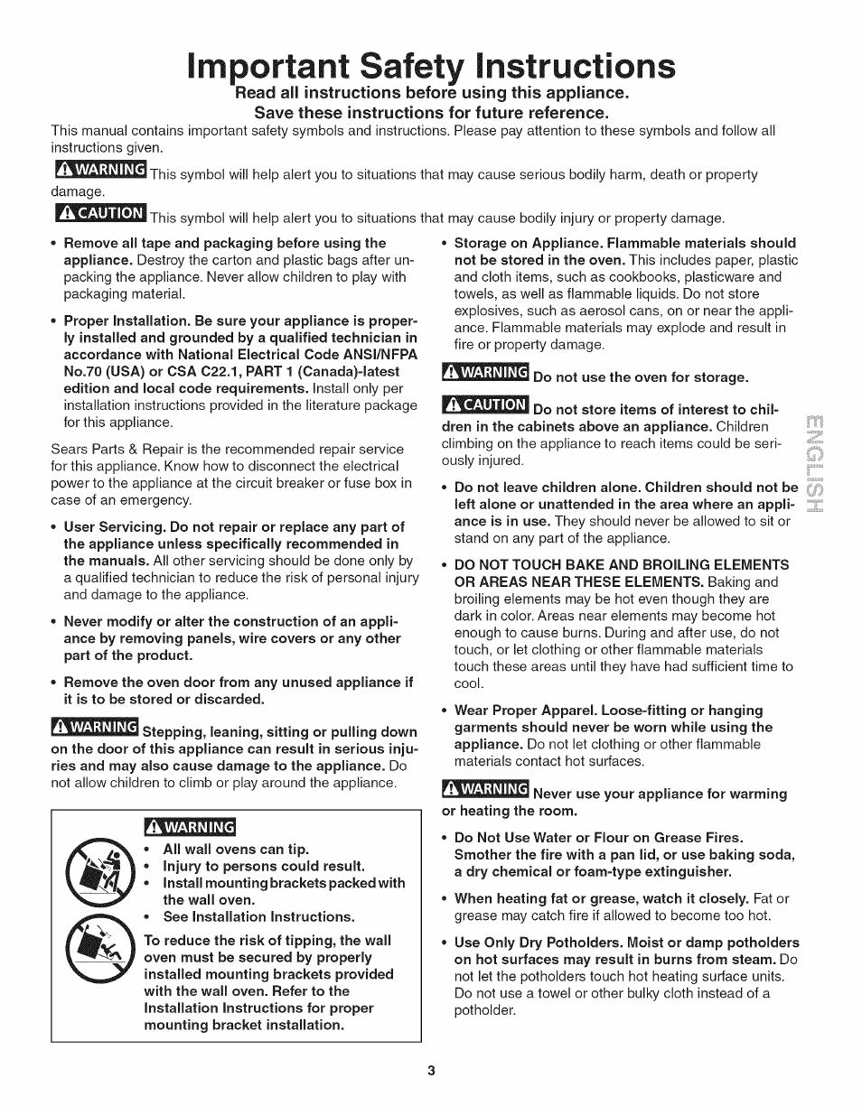 Important safety instructions | Kenmore 790. 4045 User Manual | Page 3 / 22