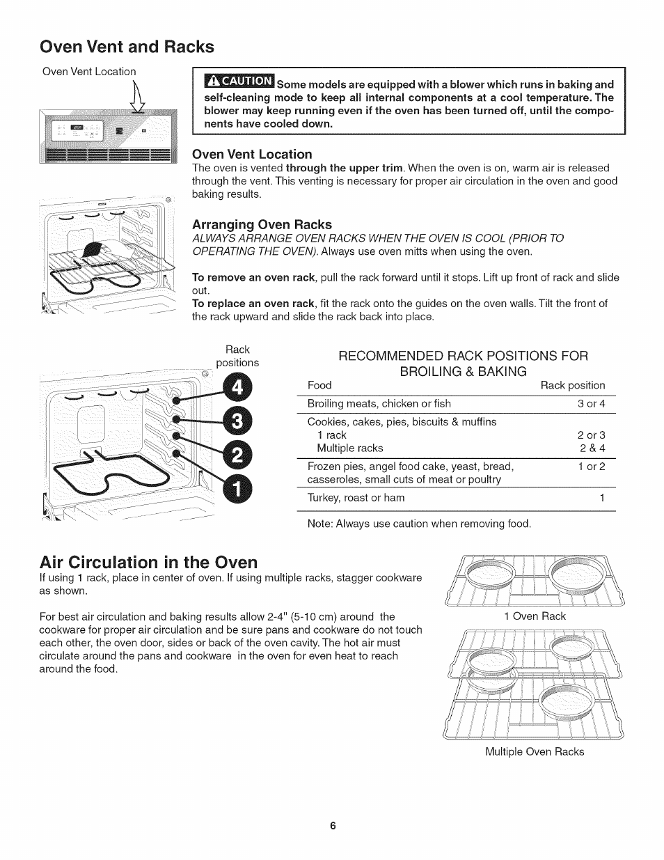 Oven vent and racks, Oven vent location, Arranging oven racks | Air circulation in the oven | Kenmore 790. 4045 User Manual | Page 6 / 22